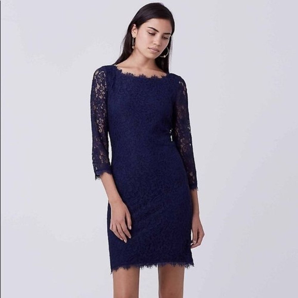 Diane Von Furstenberg Zarita Navy Lace Dress Size 6